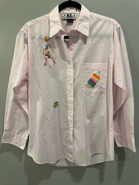 KL Collection Pink and White Pinstripe Button-Up Shopping Top Size S